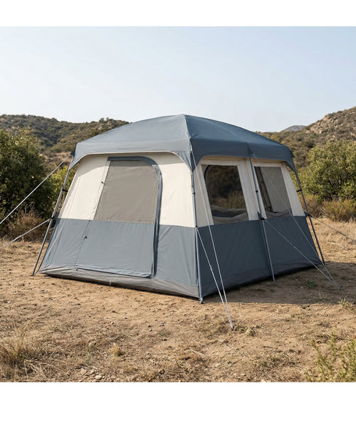 Boelk Four-Person Cabin Tent 240 x 220 cm Slate and Cream - Lifestyle view