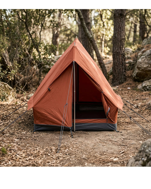 Boelk Single-Person A-Frame Tent 220 x 90 cm Rust and Charcoal - Lifestyle view